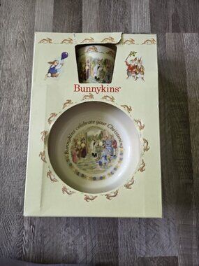 Royal Doulton Bunnykins Christening Mug Plate Set Vintage England New in Box 90s